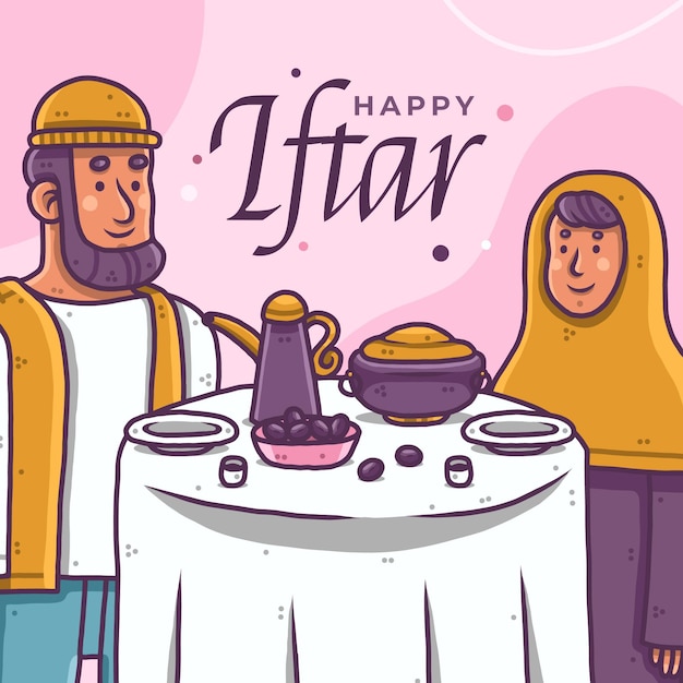 Hand drawn iftar illustration with people