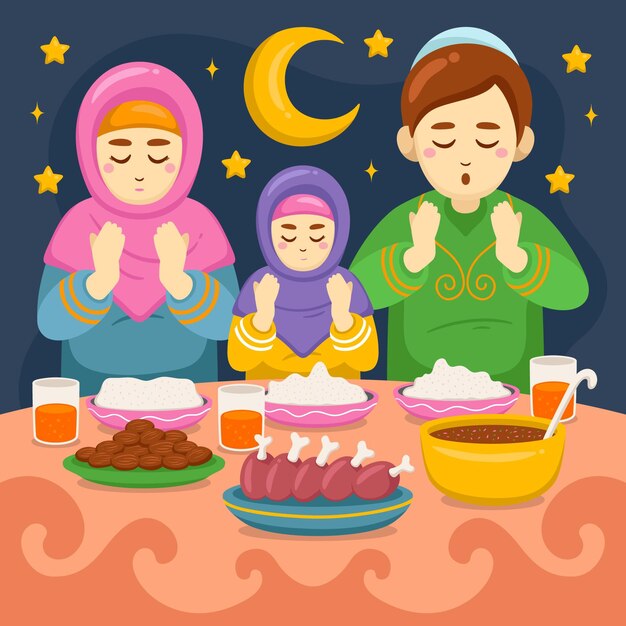 Hand drawn iftar illustration with people