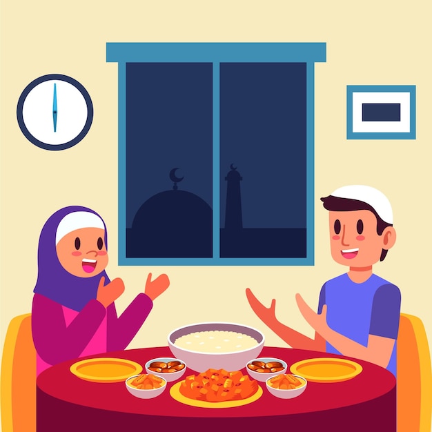 Illustrazione iftar disegnata a mano con persone