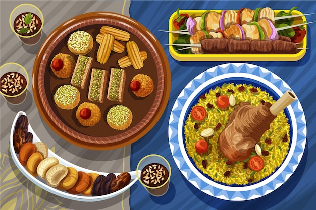 Illustrazione iftar disegnata a mano