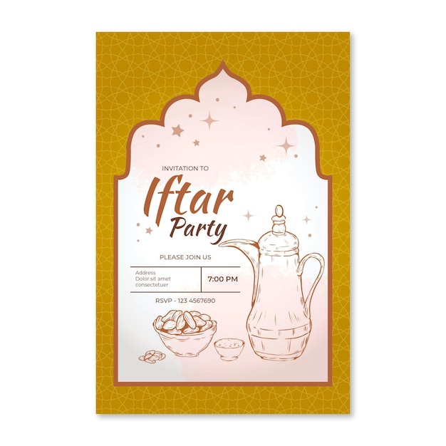 손으로 그린 된 iftar 초대장 서식 파일