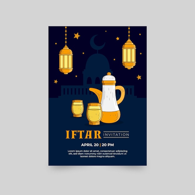 Free vector hand drawn iftar invitation template