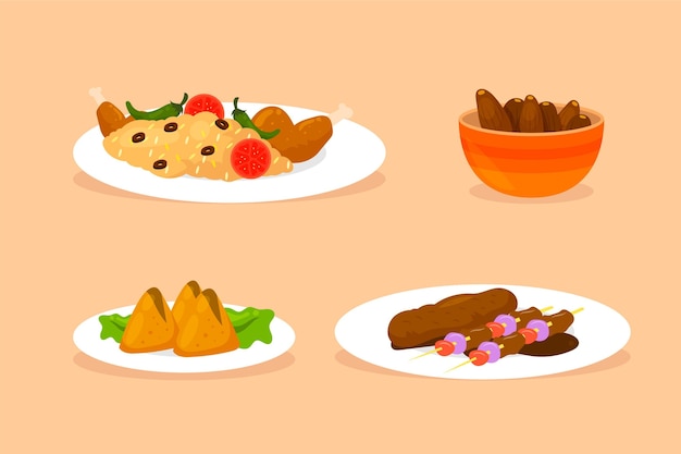 Free vector hand drawn iftar meal elements collection