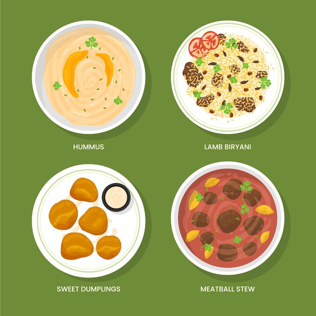 Free vector hand drawn iftar meal elements collection