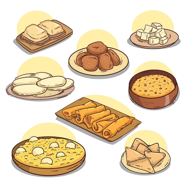手描きのイフタールミール要素コレクション