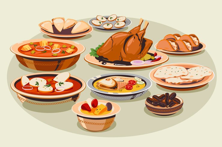 Free Vector hand drawn iftar meal elements collection