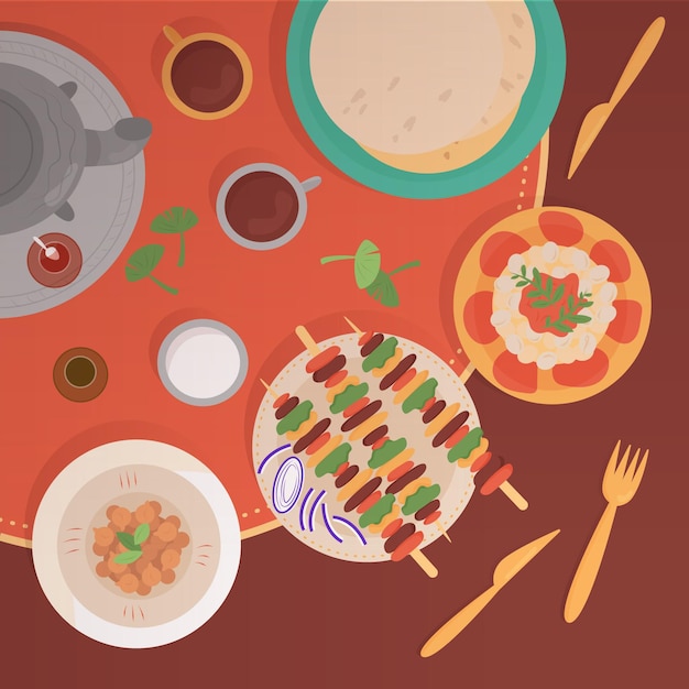 Бесплатное векторное изображение Нарисованная рукой иллюстрация еды ифтара