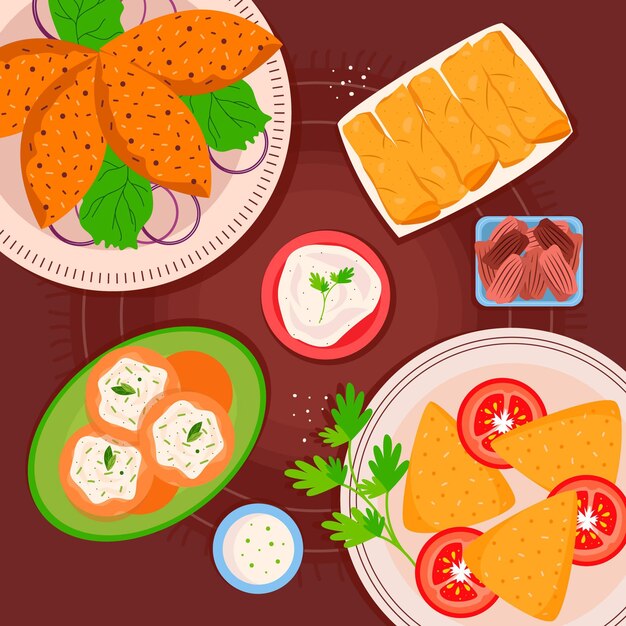 Free vector hand drawn iftar meal illustration