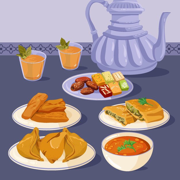 Hand drawn iftar meal illustration