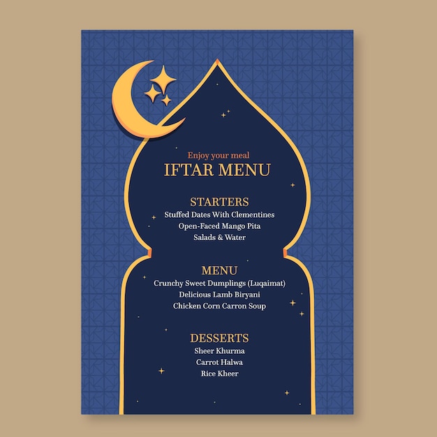 Modello di menu iftar disegnato a mano