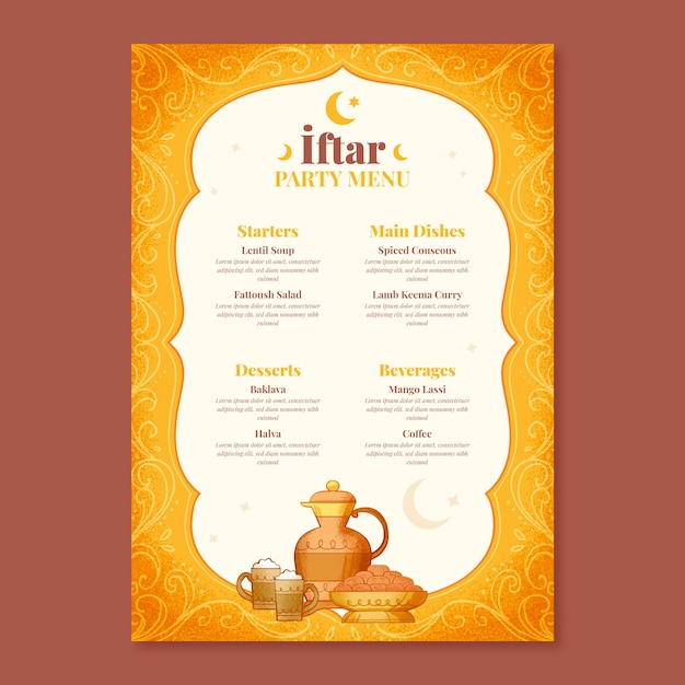Бесплатное векторное изображение Ручной обращается шаблон меню ифтара