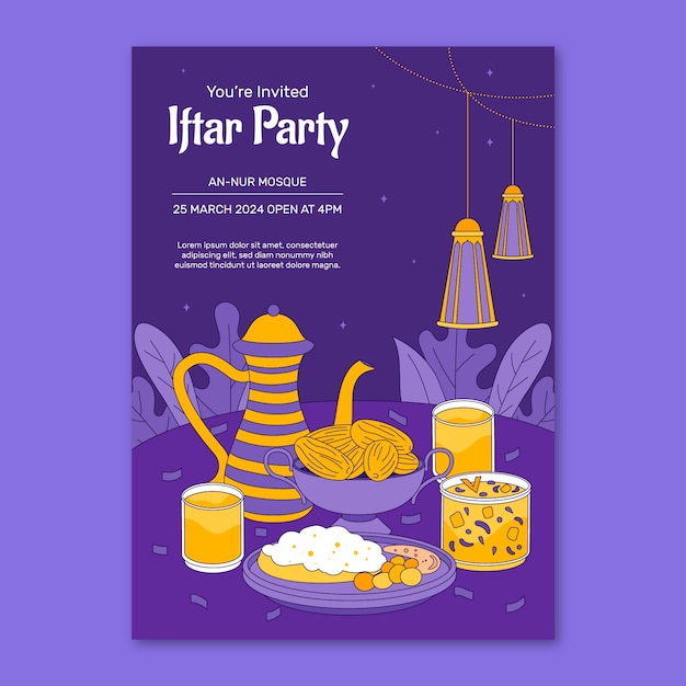 Hand drawn iftar party invitation template for islamic ramadan celebration