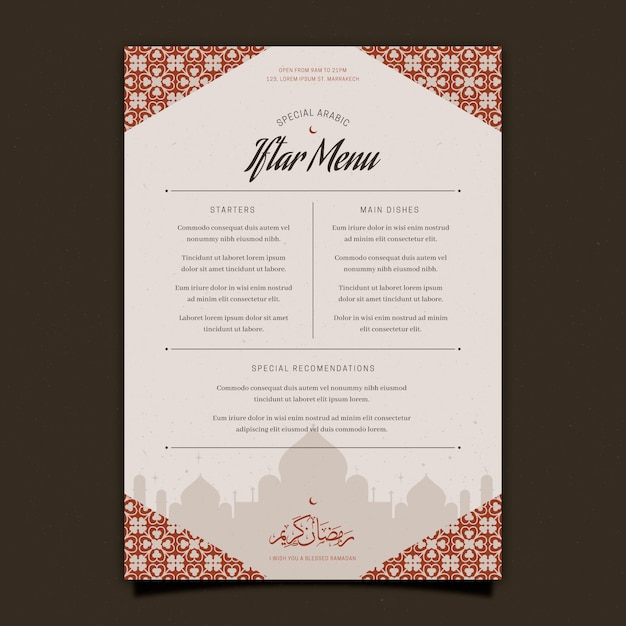 Hand drawn iftar vertical menu template