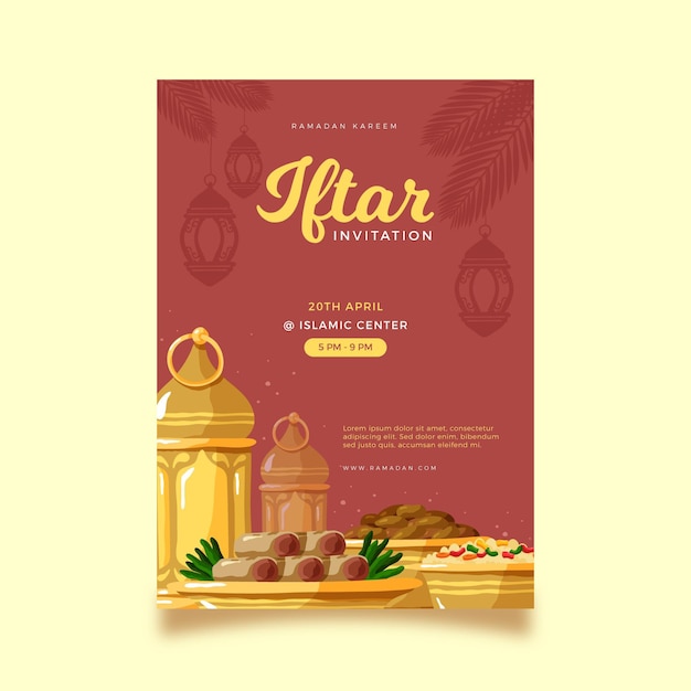 Hand drawn iftar vertical poster template