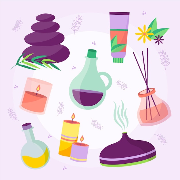Hand drawn illustrated aromatherapy elements