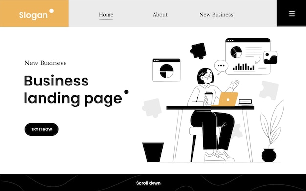 Hand drawn illustrated business landing page template