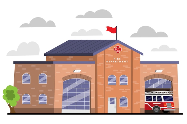 Hand drawn illustrated fire station – Vector Templates | Free Vector Download