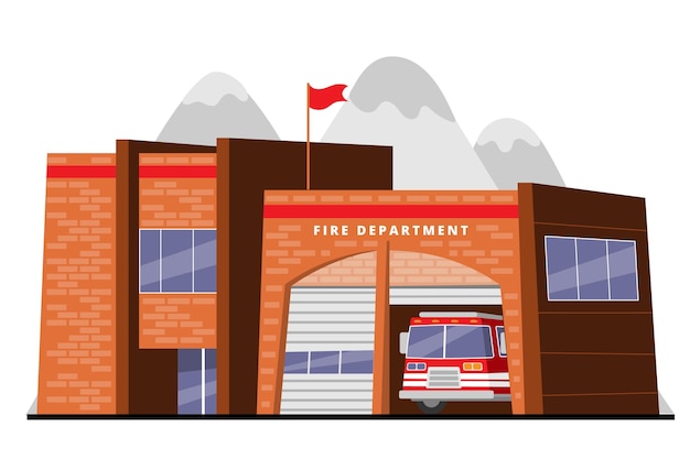 Hand drawn illustrated fire station