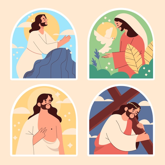 Hand drawn illustrated jesus sticker collection