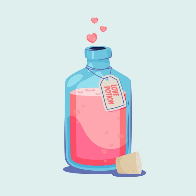 Hand drawn illustrated love potion