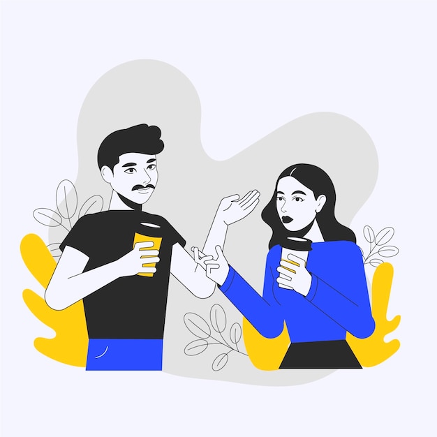 Free vector hand drawn illustrated people with hot drinks