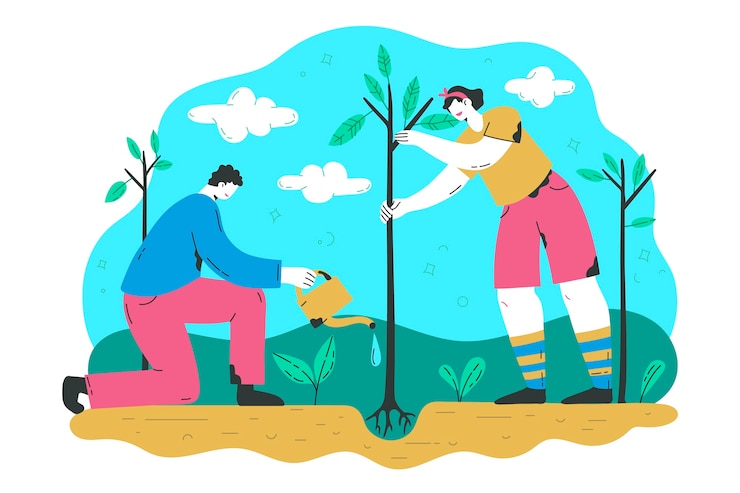 Free Vector hand drawn illustrated tree planting