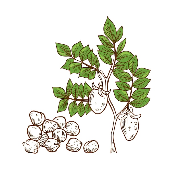 Рисованной иллюстрации бобы нута и растения