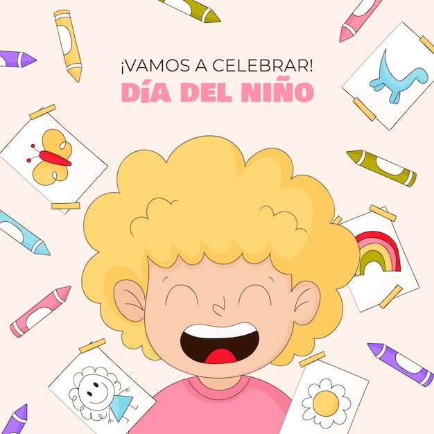 Vettore gratuito illustrazione disegnata a mano per la celebrazione della festa dei bambini in spagnolo