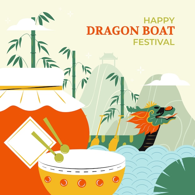 Hand drawn illustration for chinese dragon boat festival celebration