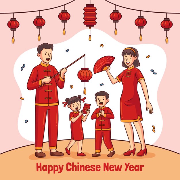 중국 새해 축제 를 위해 손으로 그린 일러스트레이션
