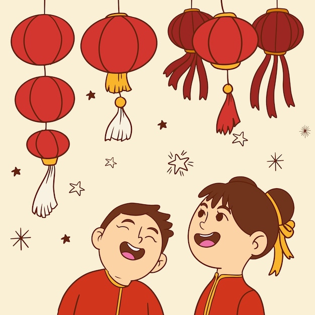 Vettore gratuito illustrazione disegnata a mano per la festa del capodanno cinese