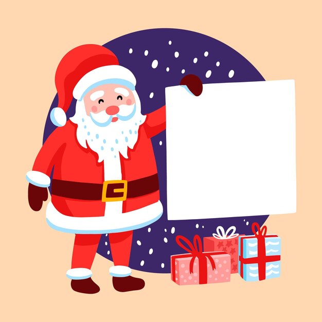 Hand drawn illustration of christmas character holding blank banner