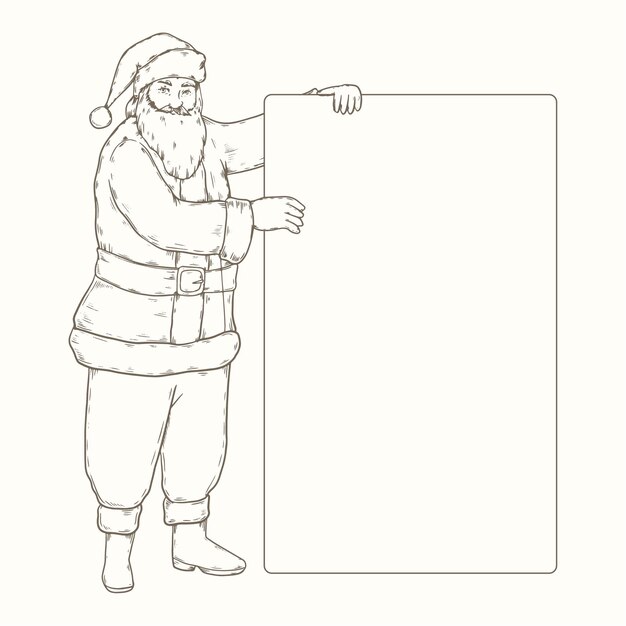 Нарисованная рукой иллюстрация рождественского персонажа, держащего пустой знамя