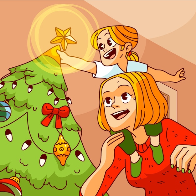 Vettore gratuito illustrazione disegnata a mano per la celebrazione del periodo natalizio