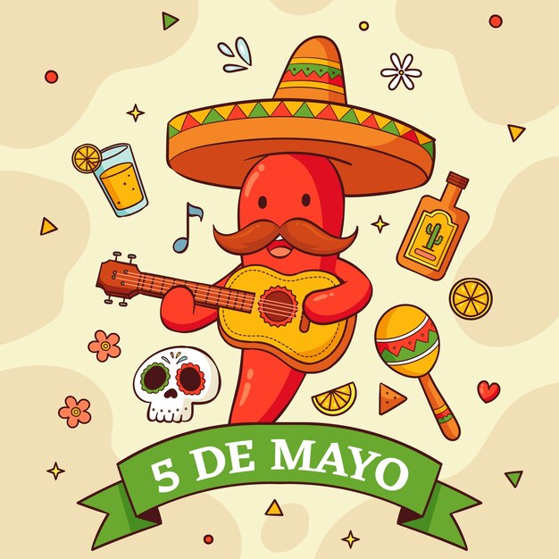 cinco de mayo 축하를 위해 손으로 그린 그림