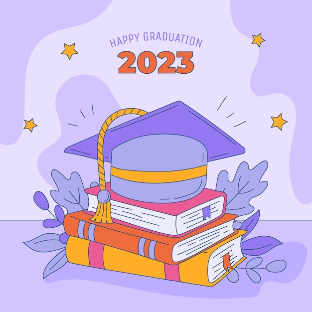 Vettore gratuito illustrazione disegnata a mano per la classe di laurea 2023