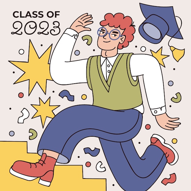 Vettore gratuito illustrazione disegnata a mano per la classe di laurea 2023