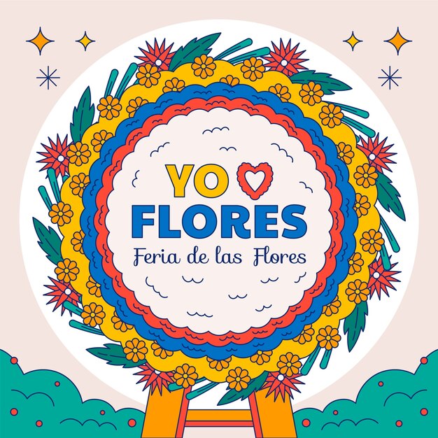 Hand drawn illustration for colombian feria de las flores celebration