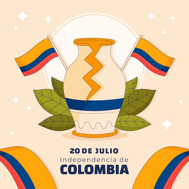 Illustrazione disegnata a mano per la celebrazione del giorno dell'indipendenza colombiana