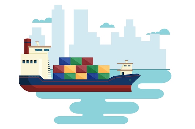 Free vector hand drawn illustration container ship