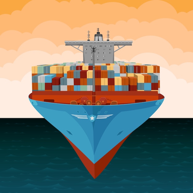 Бесплатное векторное изображение Рисованной иллюстрации контейнеровоз