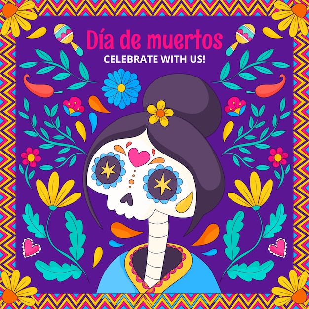 Vettore gratuito illustrazione disegnata a mano per la celebrazione del dia de muertos