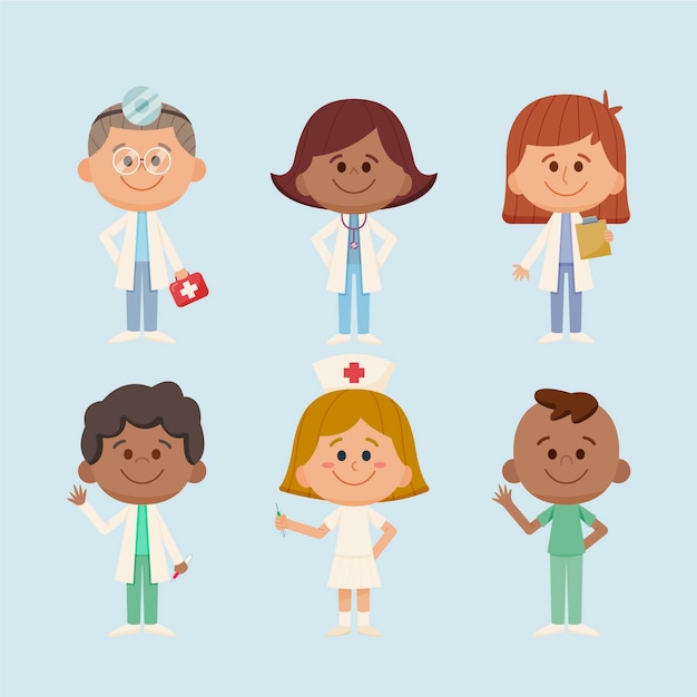 Hand drawn illustration doctors and nurses