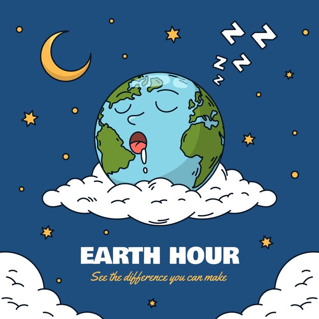 Иллюстрация, нарисованная вручную для часа Земли.