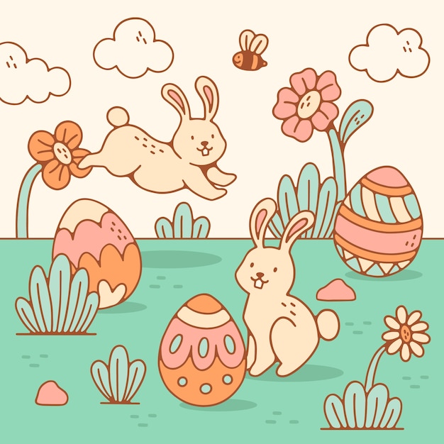 Vettore gratuito illustrazione disegnata a mano per le vacanze di pasqua.