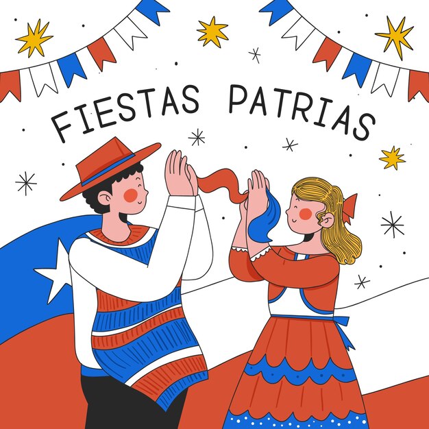 fiestas patrias chile에 대한 손으로 그린 그림