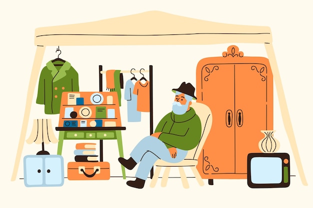 Free vector hand drawn illustration flea market concept