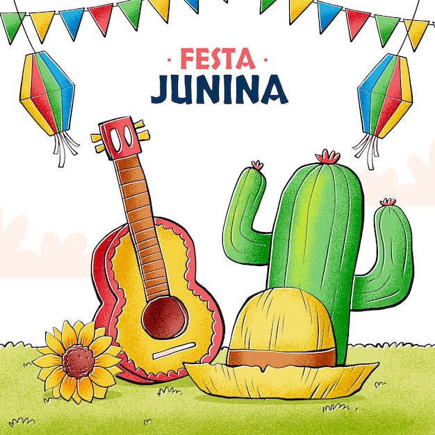 브라질 festas juninas 축하를 위해 손으로 그린 그림
