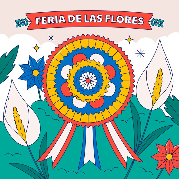 無料ベクター コロンビアのフェリア・デ・ラス・フローレスのお祝いの手描きイラスト