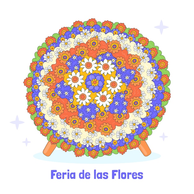 무료 벡터 콜롬비아 페리아 데 라스 플로레스 축제 축하를 위한 손으로 그린 그림